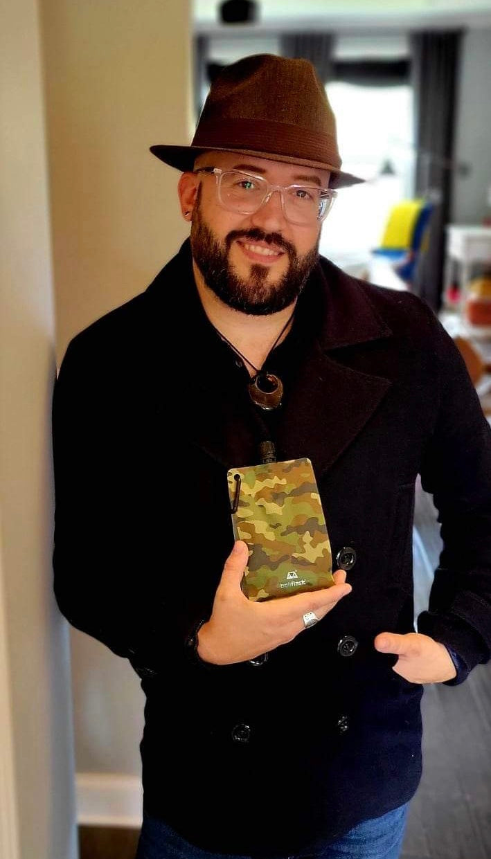 BellFlask - (Pack of 3, Camouflage) 15 oz. Plastic Flask, Patented, Flexible, Metal-Free, Reusuable, BPA-Free with Carabiner Clip and Filling Funnel