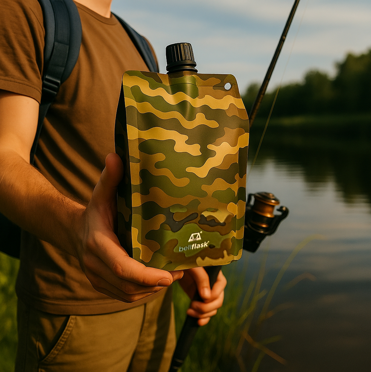BellFlask - (Pack of 3, Camouflage) 15 oz. Plastic Flask, Patented, Flexible, Metal-Free, Reusuable, BPA-Free with Carabiner Clip and Filling Funnel
